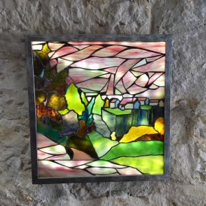 Tableau lumineux paysage en vitrail Tiffany